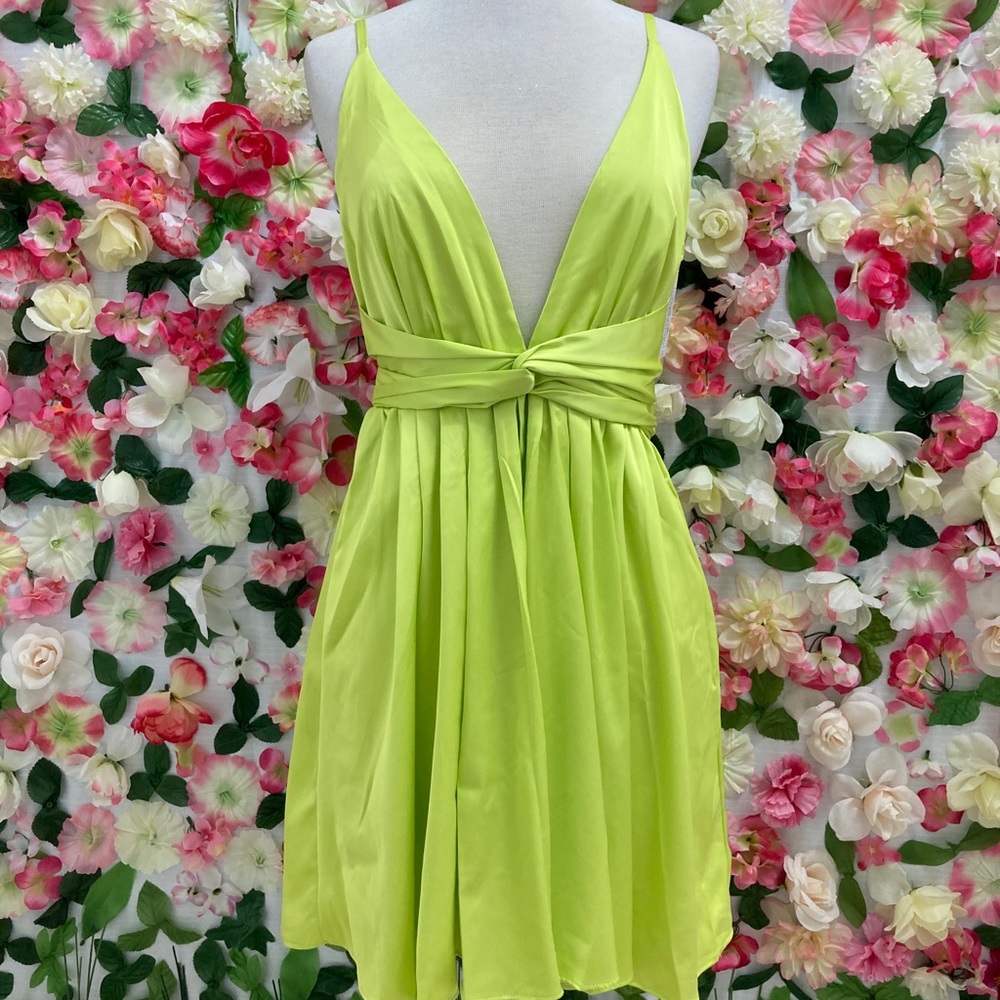 Satin Lime Green Mini Dress